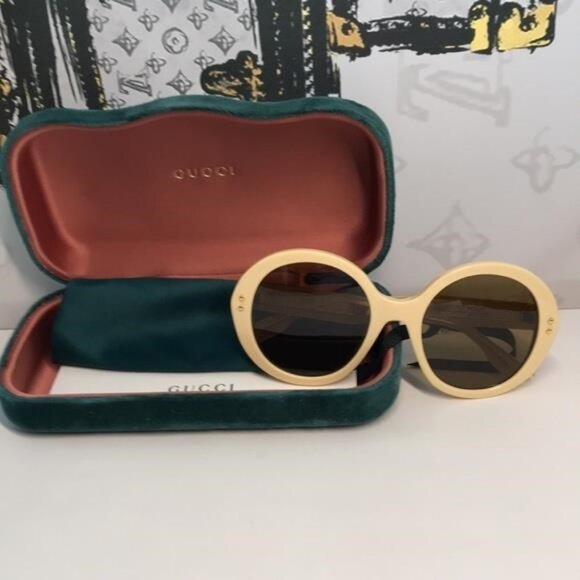 New ✨ Authentic Gucci GG1081S 004 Round Sunglasses – Yellow Frame with Brown Len - Picture 3 of 12